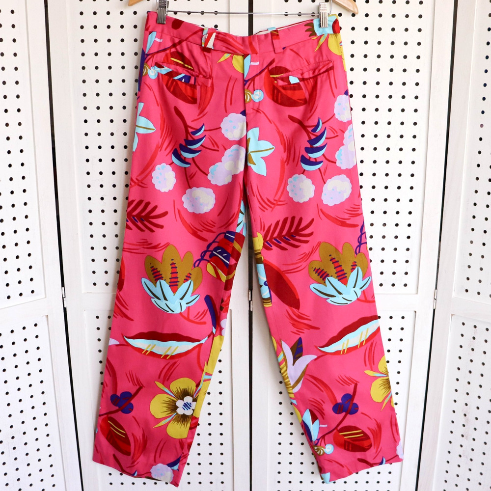 Vintage Gucci 1999 Tom Ford Runway Pink Floral Print Cotton Pants Womens SIZE S